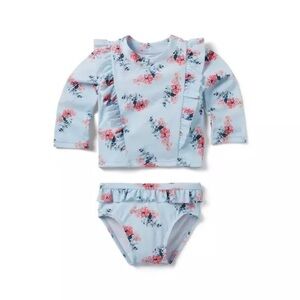 Janie and Jack Baby Girl Floral Rash Guard Set size 6 - 12 Months